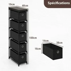 COSTWAY Byråer>Kommod 5 Lådor i Tyg, Metallram, Träskiva och Lätta Handtag, för Vardagsrum, Kontor, Gaderob,