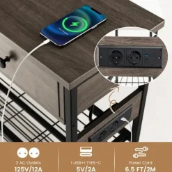 COSTWAY Sideboards>konsolbord - 2 USB-portar (5V-2A) och 2 3-hålsuttag - Industriell stil - 2 lådor - 2 hyllor -