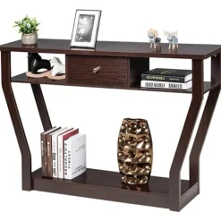 COSTWAY Sideboards>konsolbord - 120x30x81CM - 1 låda och 2 förvaringsfack, lantlig stil, hallenhet