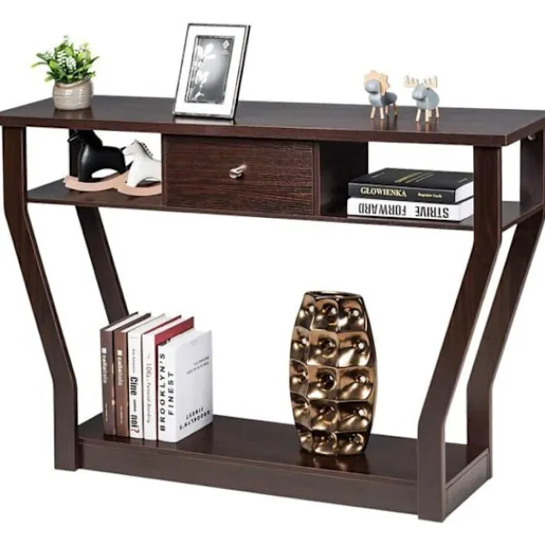 COSTWAY Sideboards>konsolbord - 120x30x81CM - 1 låda och 2 förvaringsfack, lantlig stil, hallenhet