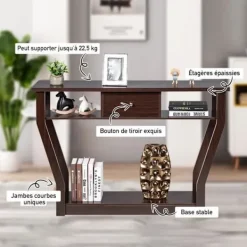 COSTWAY Sideboards>konsolbord - 120x30x81CM - 1 låda och 2 förvaringsfack, lantlig stil, hallenhet