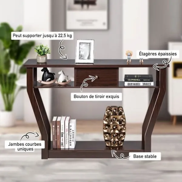 COSTWAY Sideboards>konsolbord - 120x30x81CM - 1 låda och 2 förvaringsfack, lantlig stil, hallenhet