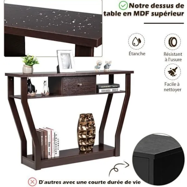 COSTWAY Sideboards>konsolbord - 120x30x81CM - 1 låda och 2 förvaringsfack, lantlig stil, hallenhet