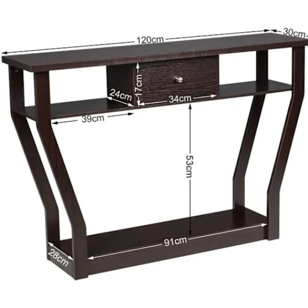 COSTWAY Sideboards>konsolbord - 120x30x81CM - 1 låda och 2 förvaringsfack, lantlig stil, hallenhet