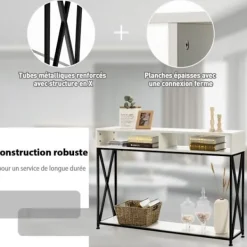 COSTWAY Sideboards>Konsolbord i industriell stil 120 x 23 x 79 CM Stålstativ Anti-tip Entréskåp Vit