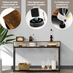 COSTWAY Sideboards>Konsolbord i Industriell Stil 120 x 23 x 79 CM Stålstruktur Hallmöbel Antiktippskydd Rustik Brun