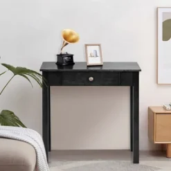 COSTWAY Småbord>Konsolbord med Låda, Entrémöbel med Massiva Träben för Vardagsrum Hall,