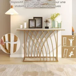 COSTWAY Soffbord>konsolentrémöbel, marmoreffekt - 120 x 30 x 80 CM - Skandinaviskt konsolbord i guldmetallram för hall, vardagsrum