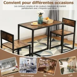 COSTWAY Matgrupper>Matbordsset 1 bord och 2 stolar Inbyggd modern industriell stil för matsal, bistro