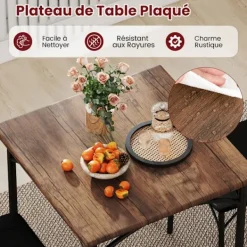 COSTWAY Matgrupper>Matgrupp 3 Delar - Fyrkantigt Bord och 2 Stolar med Uppmjukade Säten för Matplats, Lägenhet