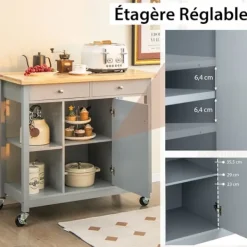 COSTWAY Sideboards>Mobil köksvagn, gummiträskiva, köksö, 4 öppna hyllor, 2 lådor, serveringsvagn