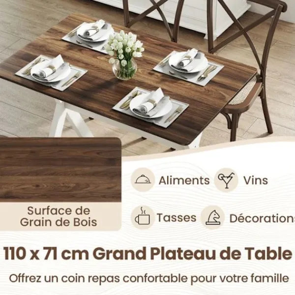 COSTWAY Matbord>Modernt Matbord i Trä 110x71x76 cm - X-formad Ram för Små Utrymmen - Kapacitet 100 kg