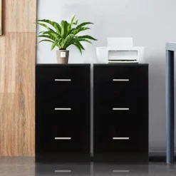 COSTWAY Byråer>Office Piedestal förvaringsenhet med 3 lådor för A4-ark, brev, filer och dokument Svart