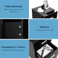 COSTWAY Byråer>Office Piedestal förvaringsenhet med 3 lådor för A4-ark, brev, filer och dokument Svart