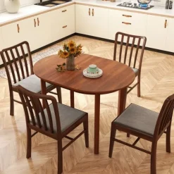 COSTWAY Matgrupper>Oval Matbord 110x78x77cm i Gummitre för 2-4 Personer - Modernt för Små Lägenheter