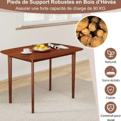 COSTWAY Matbord>Rektangulärt Matbord 110 x 78 x 77 cm för 2-4 Personer - Starka Gummiträben - Modern Stil