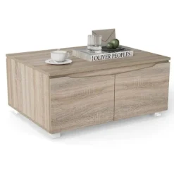 COSTWAY Soffbord>Rektangulärt Salongsbord, 4 Dörrar med Dubbelöppning, Halkfria Fötter, Skåp, Sido Bord 80 x 60 x 37 cm