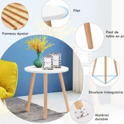 COSTWAY Soffbord>Runda soffbord i modern skandinavisk stil i MDF och furu Dim. Ø40 x 48H för vardagsrum, sovrum och balkong