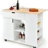COSTWAY Köksö>Serveringsvagn/vagnvagn med gummiträbänk hopfällbar Center Island Kök med kryddställ Vit