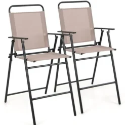 COSTWAY Stolar>Set med 2 hopfällbara barstolar -Textilen, Belastning 150KG -Halkfria dynor, Fotstöd -Inomhus utomhus