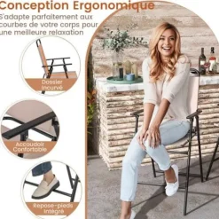 COSTWAY Stolar>Set med 2 hopfällbara barstolar -Textilen, Belastning 150KG -Halkfria dynor, Fotstöd -Inomhus utomhus