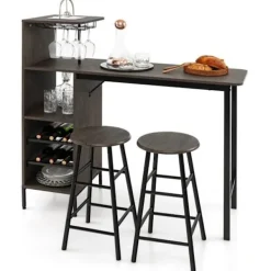 COSTWAY Matbord>Set med barbord, högt bord med 2 pallar, högt bord, 120 x 40 x 121,5 CM Industriell stil