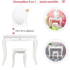 COSTWAY Sminkbord>Sminkbord för barn med spegel, inklusive sminkbord och pall, avtagbar skiva,
