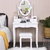 COSTWAY Sminkbord>Sminkbord med 11 LED-lampor, pall och 360° spegel, 3 lådor kan förvandlas som ett skrivbord Vit