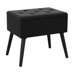 COSTWAY Sittpuffar>Sminkstol med Förvaring, Fällbar Polstrad Sittpuff - i Sammet för Sminkrum, Svart