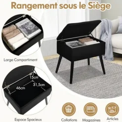 COSTWAY Sittpuffar>Sminkstol med Förvaring, Fällbar Polstrad Sittpuff - i Sammet för Sminkrum, Svart