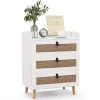 COSTWAY Byråer>Sängbord med 3 rottinglådor, modernt sidobord, för sovrum, vardagsrum, 60 x 40 x 75 cm cm Vit
