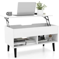 COSTWAY Soffbord>Soffbord med hiss Modernt vardagsrumsbord med dold förvaring 2 öppna fack 80x40x44,5-58CM