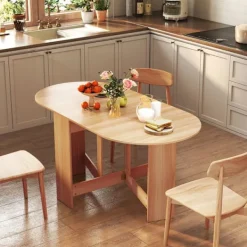 COSTWAY Matgrupper>Utökningsbart Matbord för 4-7 - Konvertibel med 2 Halvoval Förlängningar och Korsbas 163 x 80 x 75CM Naturlig