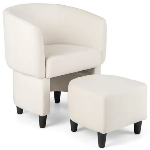 COSTWAY Fåtöljer>Velvet Upholstered Barrel Chair med ottomansk, massiv träram, halkfria filtdynor,