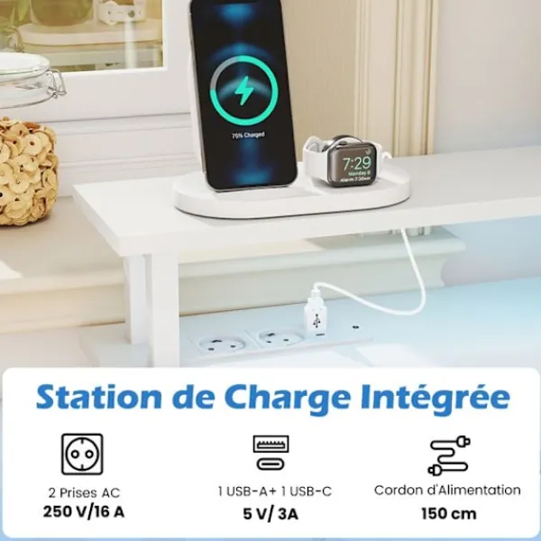 COSTWAY Kontorsmöbler>Vinkelkontor med Laddstation - LED - Fack för Tangentbord - Stöd för Skärm, Krokar och Hylla, 80x80x88cm Vit