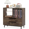 COSTWAY Sideboards>Vinylskivor Förvaringsstöd med 2 Lådor, 5 Fack, 4 Hyllor, för Vardagsrum, Musikrum Brun