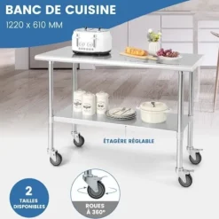 COSTWAY Matbord>2-vånings rostfritt stål rullande köksbänksbord med justerbar nedre hylla Max belastning 250 kg