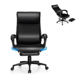 COSTWAY Kontorsmöbler>Vridbar kontorsstol Ergonomiskt fällbart ryggstöd med höjdjusterbart fotstöd 62 x 71,5 x 109-119 cm