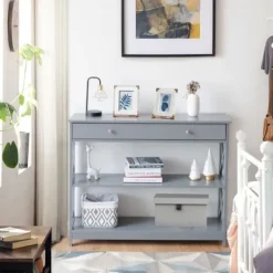 COSTWAY Sideboards>-konsol, entréenhet - 100 x 30 x 80 CM - 1 låda och 2 förvaringshyllor för hall, vardagsrum grå