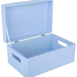 CREATIVE DECO Kistor & Koffertar>Blue träförvaringslåda - 30 x 20 x 14 cm - med lock och handtag