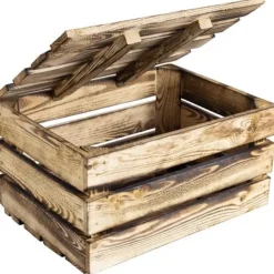CREATIVE DECO Kistor & Koffertar>förvaringslåda i flammat trä - Brun - Vintage - 40 x 30 x 22 cm