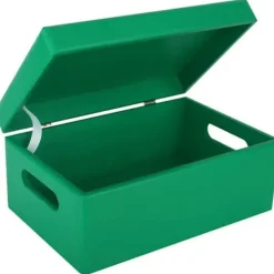 CREATIVE DECO Kistor & Koffertar>Green Träförvaringslåda - 30 x 20 x 14 cm - med lock och handtag