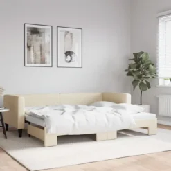 vidaXL Soffor>Dagbädd utdragbar gräddvit 80x200 cm tyg