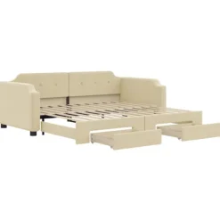 vidaXL Soffor>Dagbädd utdragbar med lådor gräddvit 100x200 cm tyg