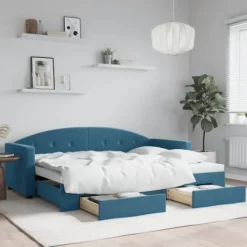 vidaXL Soffor>Dagbädd utdragbar med lådor blå 80x200 cm sammet