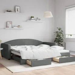 vidaXL Soffor>Dagbädd utdragbar med lådor mörkgrå 100x200 cm tyg