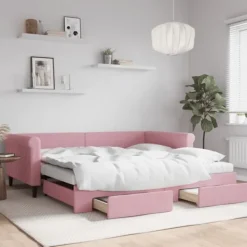 vidaXL Soffor>Dagbädd utdragbar med lådor rosa 100x200 cm sammet