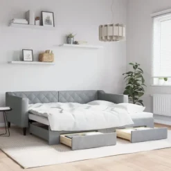 vidaXL Soffor>Dagbädd utdragbar med lådor ljusgrå 90x190 cm tyg