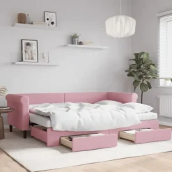 vidaXL Soffor>Dagbädd utdragbar med lådor rosa 80x200 cm sammet