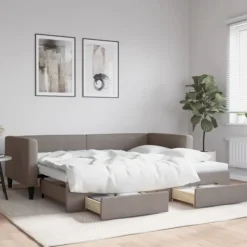 vidaXL Soffor>Dagbädd utdragbar med lådor taupe 90x200 cm tyg